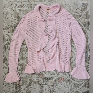 Faded Glory Pink Ruffled Knitted Women's Sweater-Size XL